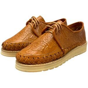 Artesanias Rauger Tooled Made in Mexico Leather Shoes Brown 6
